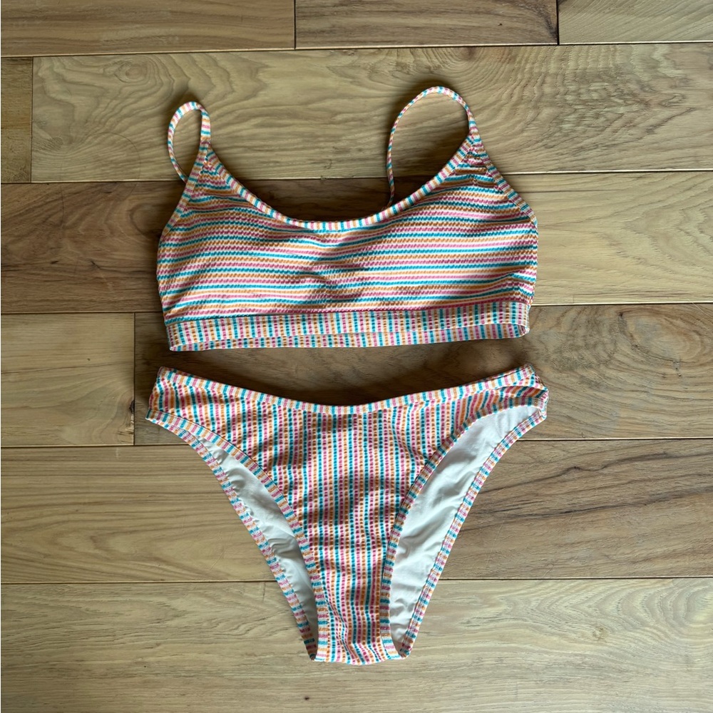 Kittenish Striped Bikini Set